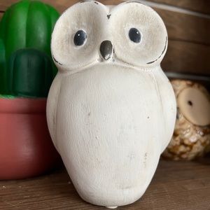 Rustic Farmhouse White Ceramic Owl: 5” Tall - Charming Home Decor Accent